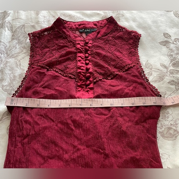 Y2K Red Silk High Neck Embroidered Blouse Top Medium Red Vamp Whimsigoth Witchy - Picture 8 of 9